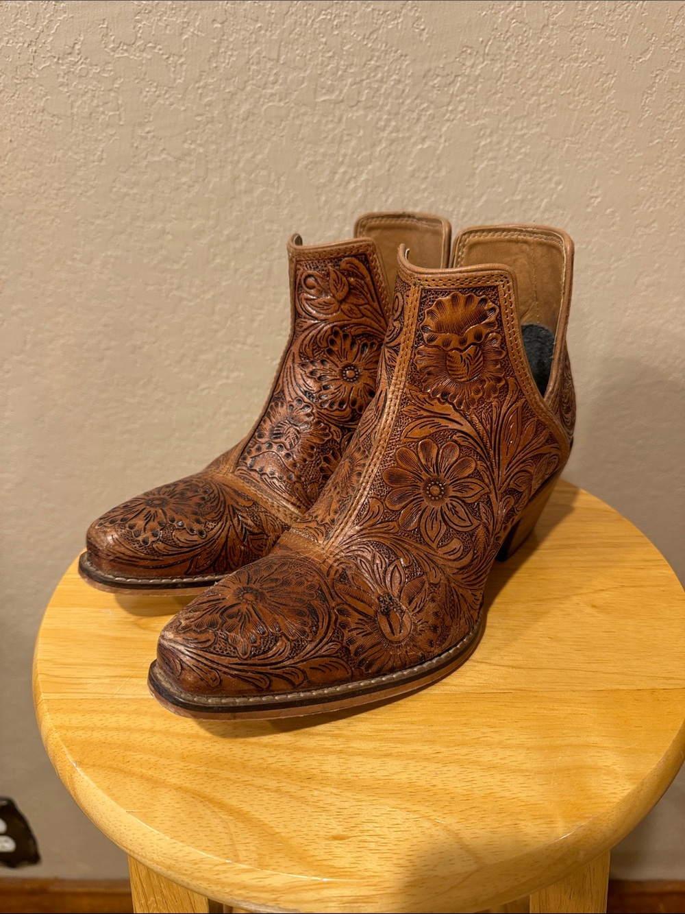 Myra Floral Tooled Leather Ankle Booties